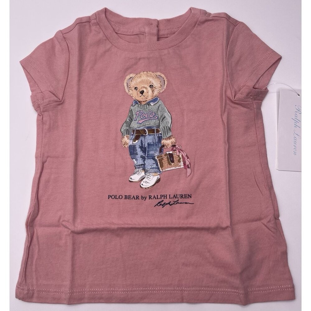 Ralph Lauren Shirt Girls Baby Size‎ 12 Months Polo Bear Pink Short Sleeve Preppy